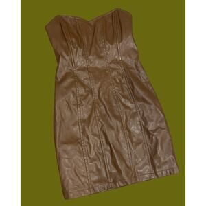 Size 4 Princess Polly Brown Strapless Faux Leather Dress - Perfect Condition